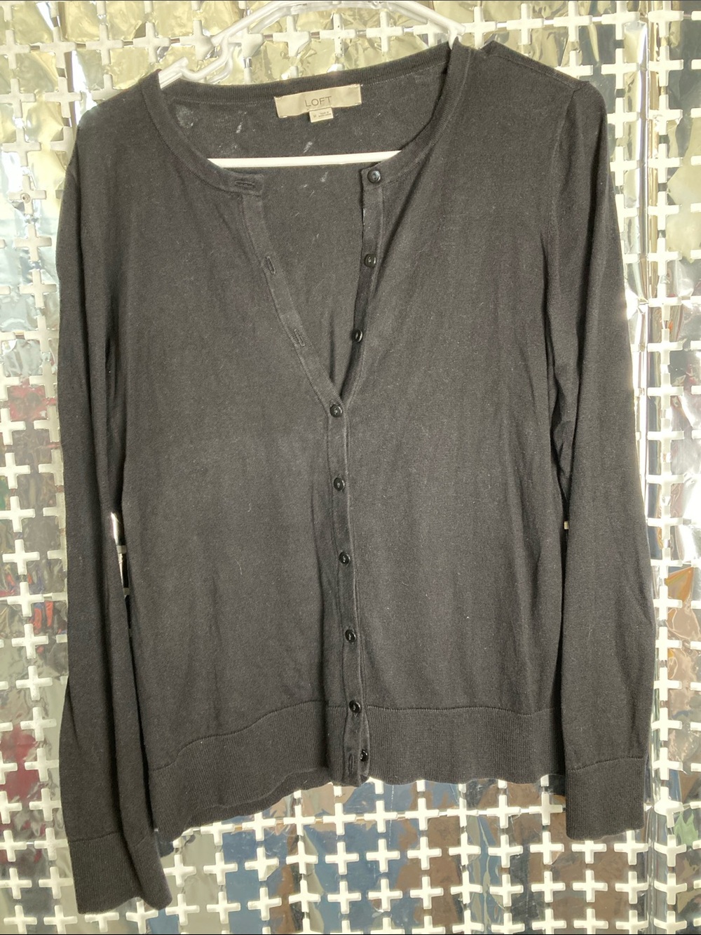 LOFT Black Button-Down Lightweight Cardigan